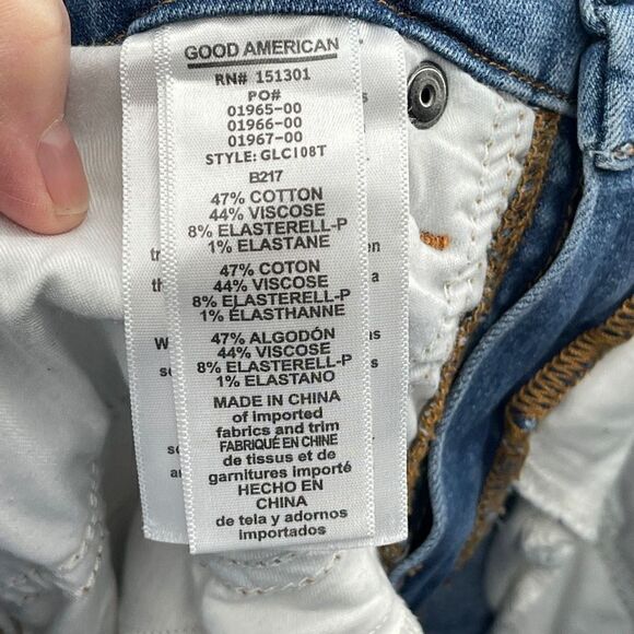 Good American Blue Good Legs Crop Split Stud Hem Stretch Denim Jeans Size 2/26 - Picture 7 of 7